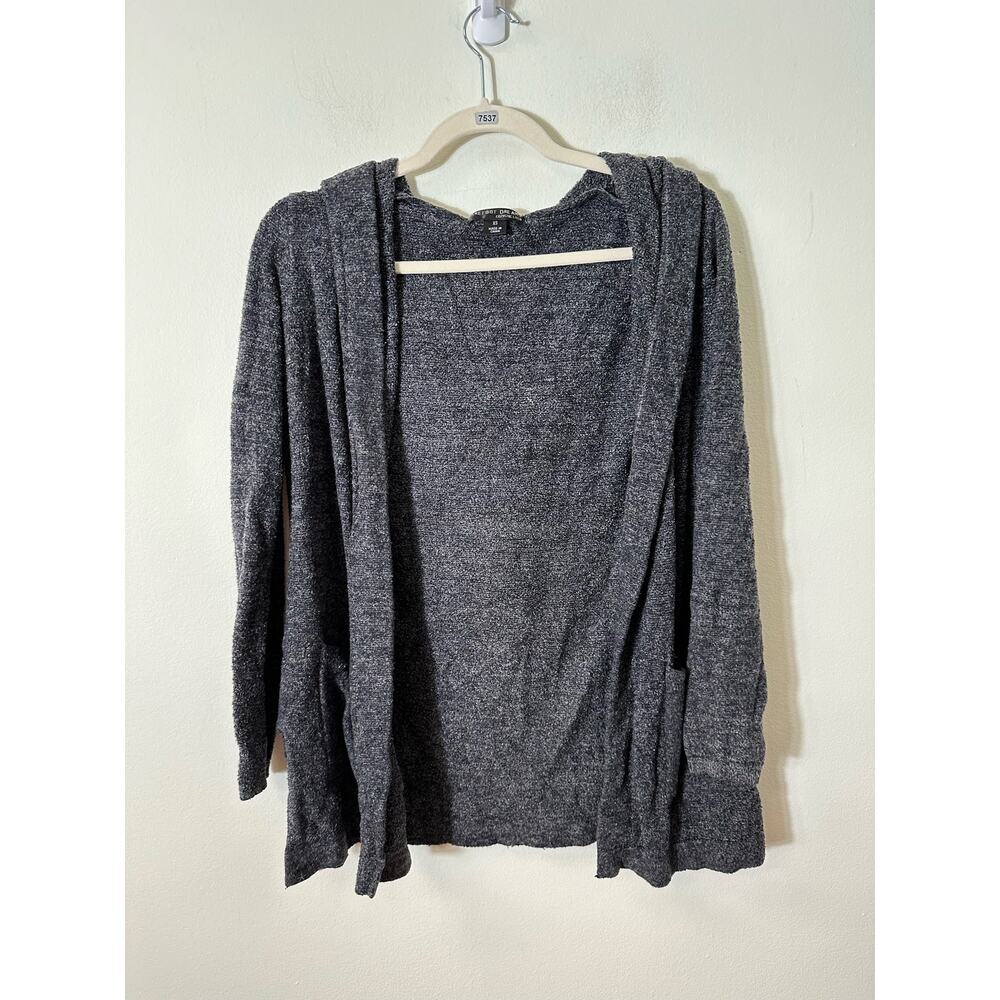 Barefoot Dreams Cozy Chic Light Dark Gray Hooded Cardigan Sz XS